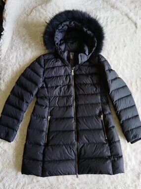 ADD Down Women's Fur Trim Hooded Puffer Jacket - Black - Size 50 (US 12) XL